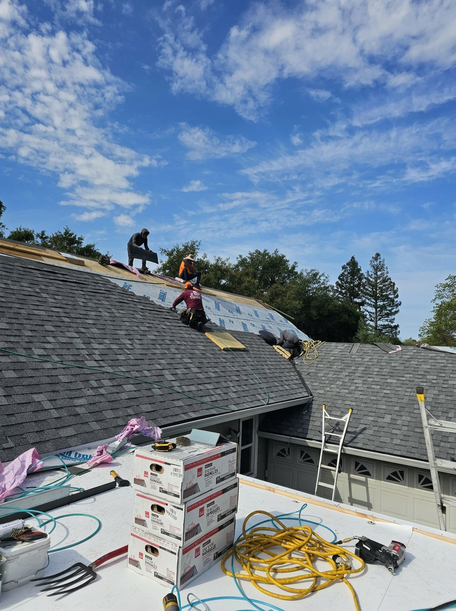 Full roof replacement with new shingles and underlayment