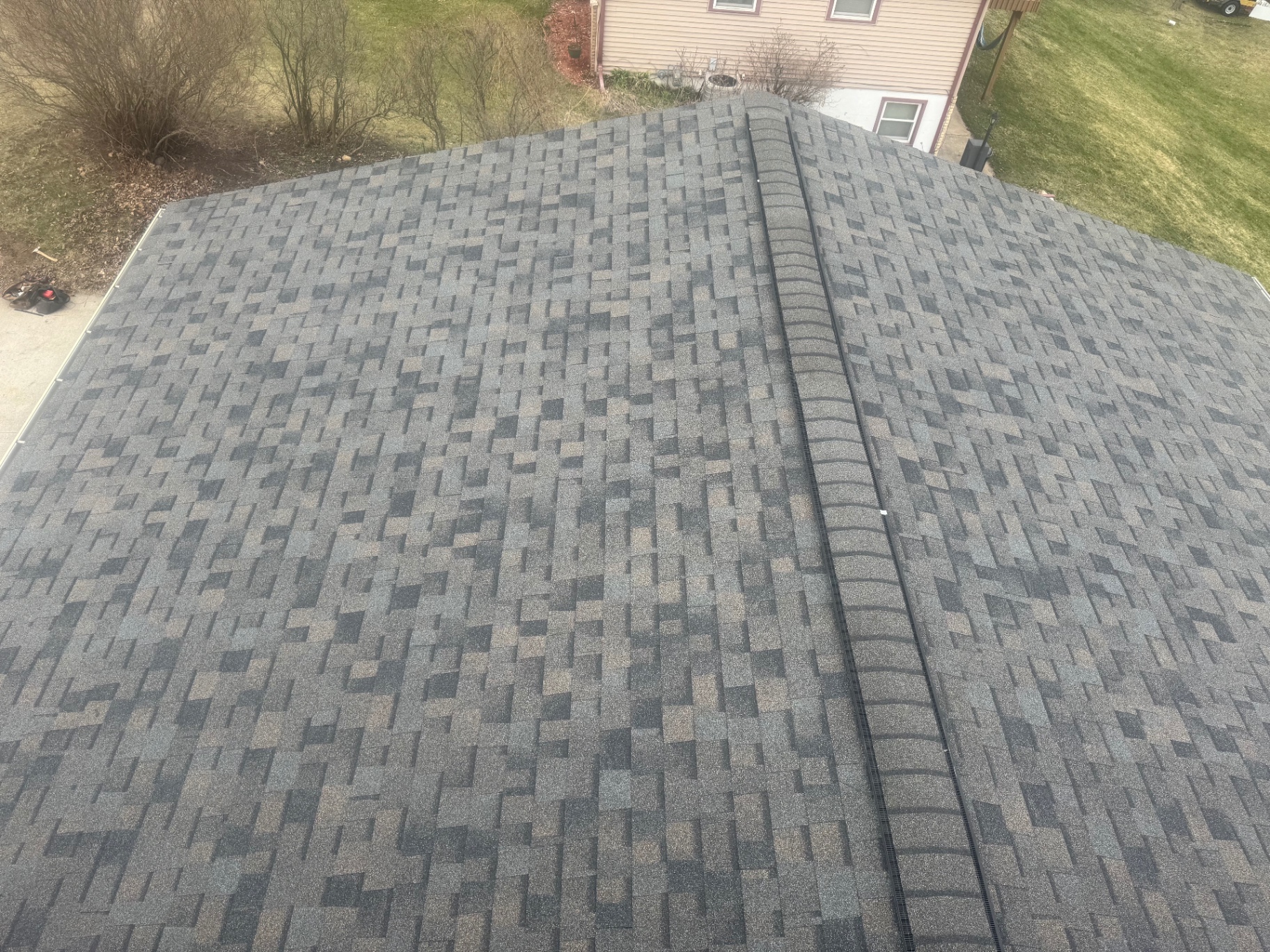 Overhead view of freshly installed dimensional shingles